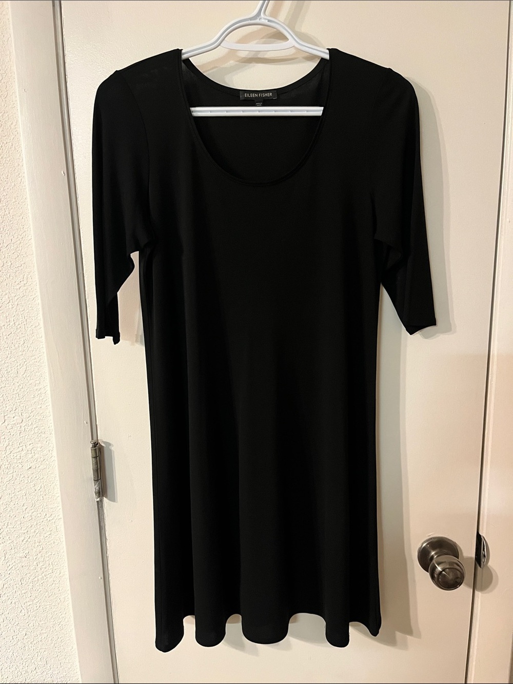 Eileen Fisher Black Scoop Neck Midi Dress